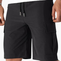 Herren Sommer Cargoshorts mit Kordelzug und Klappentaschen in Schwarz