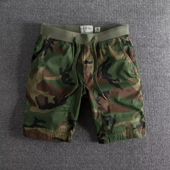 Dax | Herren Camo-Shorts Elastikbund Kurze Hose Sommer in Dunkelwald