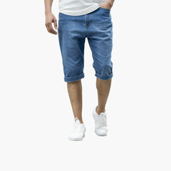 Herren Sommer Bermuda Shorts aus Denim mit Umschlag und Reißverschluss in Blau