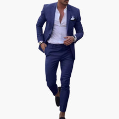 Herren Anzug Zweiteiler aus Wollmischung mit Slim Fit Schnitt in Marineblau