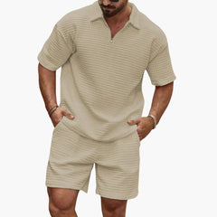 Herren Zweiteiler Set mit Steppstruktur und Halbzipp in Beige