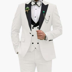 Herren Anzug dreiteilig mit Slim Fit und Kontrastrevers in Weiß