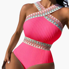 Eleganter Damen-Badeanzug - mit Struktur und Zierstreifen in Rosa