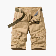 Herren Baumwoll-Cargo-Shorts mit Taschen und Gürtel in Braun