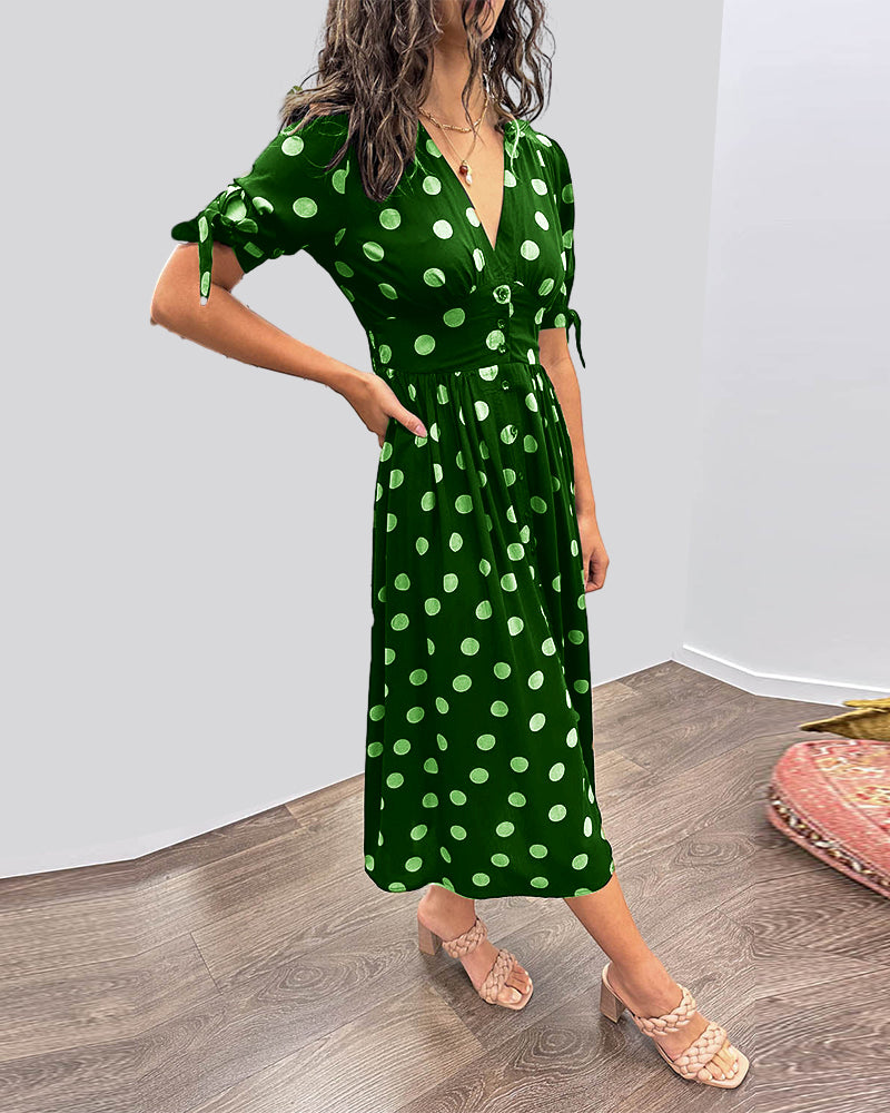 Christa - Gepunktetes Midikleid - Femininer V-Ausschnitt