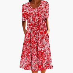 Blumen Kleid - Für Damen mit Taschen & Entspannter Passform in Rot