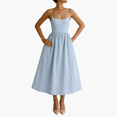 Midikleid Ärmelloses - Sommerkleid für Damen mit Faltenrock in Blau