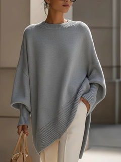 Kimia - Übergroß Gestrickt Rundhalsausschnitt Pullover in Grau