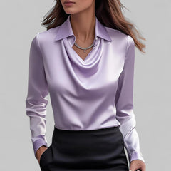 Theresa | Elegante Wasserfall Satinbluse in Lila