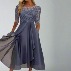 Elisa | Elegantes Midikleid mit Spitze in Lila