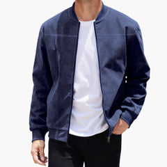 Bomber jacke für Herren mit geripptem Kragen und Reißverschluss in Blau
