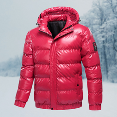 Herren Winterjacke | Glänzende Steppjacke Mit Kapuze in Rot