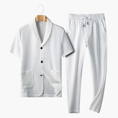 Herren Sommer Loungewear Set mit Knopfleiste und Jogginghose in Weiß