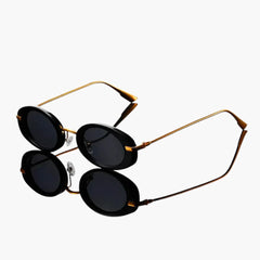 Damen Sonnenbrille mit runden Gläsern und UV-Schutz in Schwarzgrau