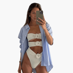 Badeanzug mit dekorativen Details für Damen – elegant & modern in Beige