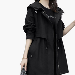 Damen Trenchcoat mit Kapuze und verstellbarer Taille in Schwarz