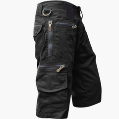 Herren knielange Cargo-Shorts mit mehreren Taschen und Gürtelschlaufen in Schwarz