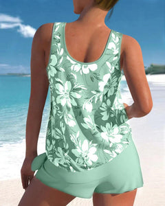 Blumen Tankini Zweiteiliges Set für Damen in Grün