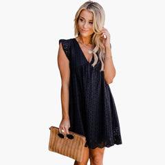 Sommerkleid Damen - Freizeitkleid mit praktischen Taschen in Schwarz