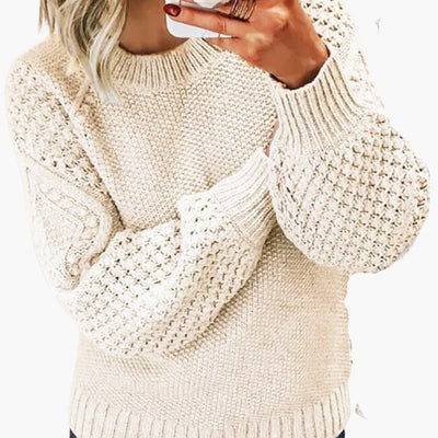 Damen pullover mit strukturierten Ärmeln und geripptem Saum