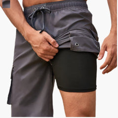 Herren Badeshorts mit Stretchstoff und Seitentasche in Grau