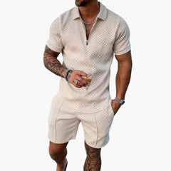 Herren Sommer Zweiteiler mit Reißverschluss und Shorts in Beige