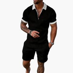 Herren Sommer Zweiteiler mit Reißverschluss und Shorts in Schwarz-Weiß