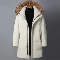 Winterjacke mit Fellimitat-Kapuze für Männer in Weiß