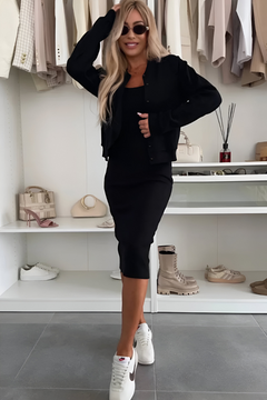 MANON - Bequeme Midi Kleid & Weste in Schwarz