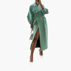 Langer Trenchcoat mit Revers für Damen in Grün