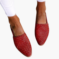 Geflochtene Leder Slingbacks für Damen - Flache Sommerschuhe in Rot