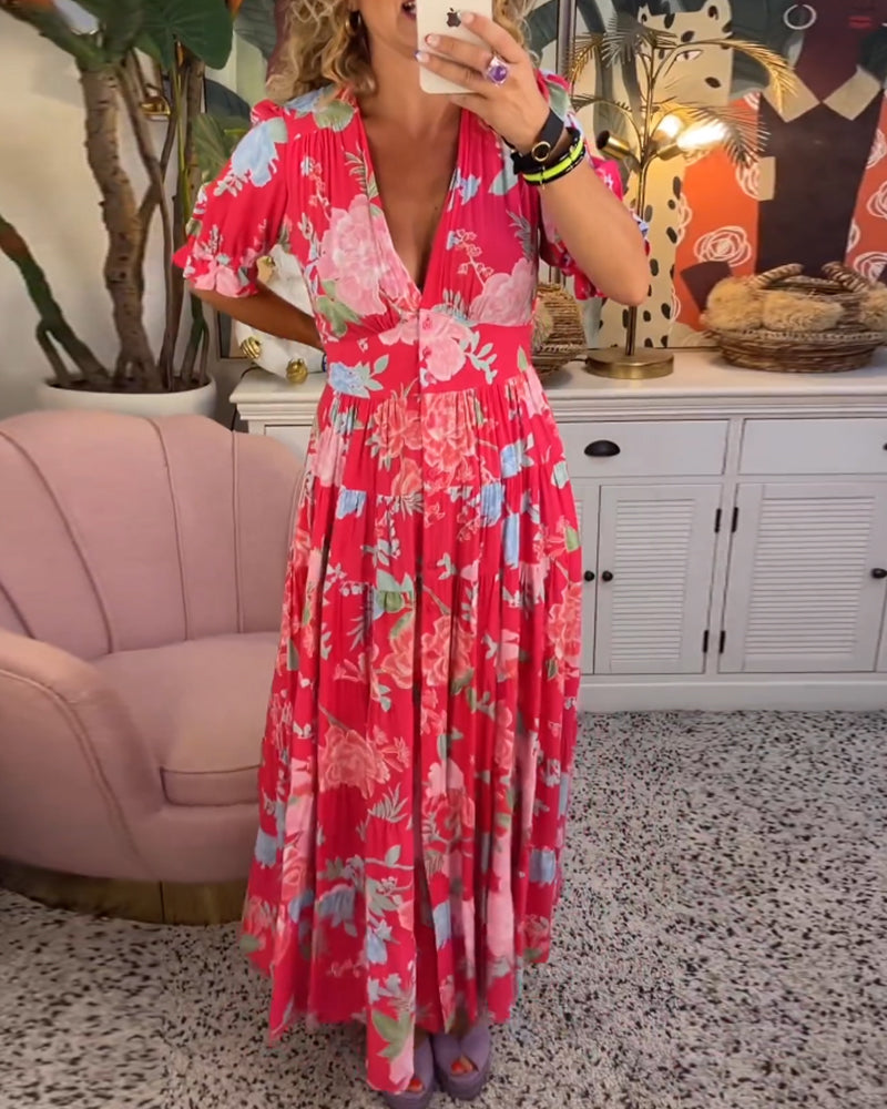 Anni - Blumenkleid - A-Linie - Puffärmel