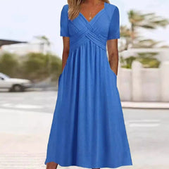 Alma® - V-Ausschnitt Schmeichelndes Kleid in Blau