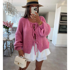 Bernice - Oversized Strickjacke - Schleifenverschluss in Rosa
