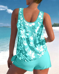 Blumen Tankini Zweiteiliges Set für Damen in Blau