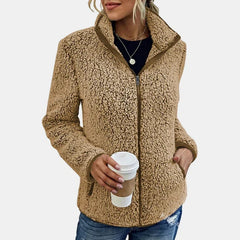 Claudia | Damen Lässige Reißverschluss Fleecejacke in Beige