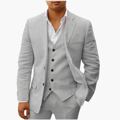 Herren Sommeranzug dreiteilig mit Weste Jacke und Hose in Hellgrau