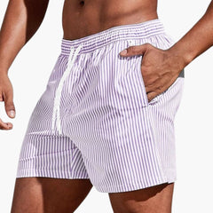 Herren Boardshorts mit Streifen und elastischem Bund in Errötendes Rosa