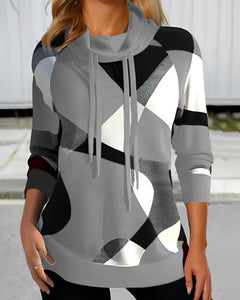 Damen Kapuzenpullover mit geometrischem Drucken | Lange Ärmel in Grau