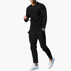 Zweiteiliges Herren-Set für Frühling und Herbst mit Langarmshirt in Schwarz