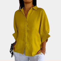 Damen Sommer Button Down Hemd | Langarm in Gelb