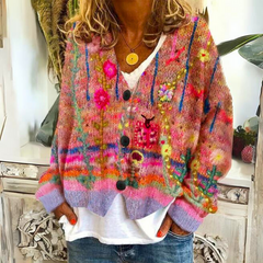 Melanie | Damen Gestrickter Strickjacken-Pullover in Rosa