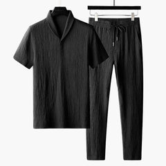 Herren Zweiteiler mit Langarmshirt und Hose für Frühjahr Herbst in Schwarz