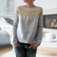 Alia | Damenpullover mit klassischem Rundhals in Gelbe Patterns