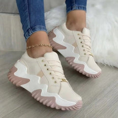 Kasia - Orthopädische Leder‑Sneaker mit Patchwork in Beige