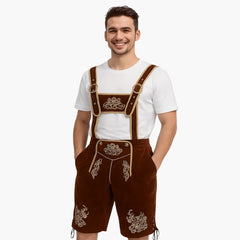 Bestickte kurze Lederhose für Herren - Oktoberfest 2025 in Kaffee