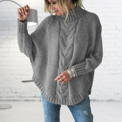 Strick Rollkragenpullover mit Batwing Ärmeln in Grau