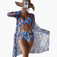 Bikini-Set mit V-Ausschnitt für Damen – Batik-Überwurf inklusive in Königsblau