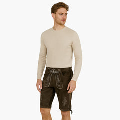 Bestickte Lederhose Kniebund für Herren - Oktoberfest 2025 in Dunkelbraun