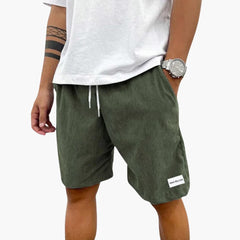 Herren Sommer Shorts mit Kordelzug und Cordstruktur in Grün